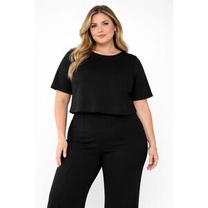 Ripley Rader Black Ponte Knit Short Sleeve Crop Top Size 3 Made in USA